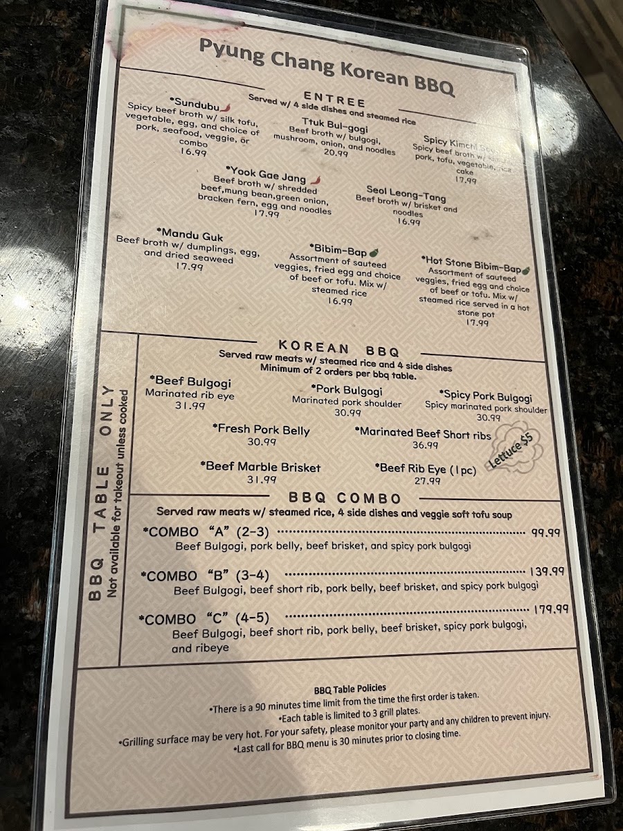 Menu Pyung Chang Korean Bbq-1